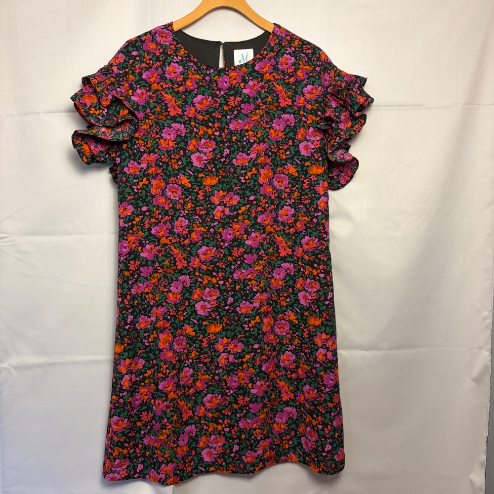 Shop The Mint Floral Ruffle Sleeve Shift‎ Mini Dress Pink Orange Purple Small